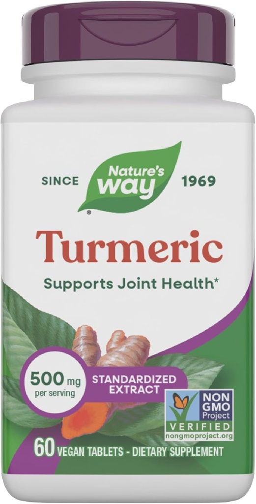 Turmérica del Camino de la Naturaleza, Extracto Premium, apoya la Salud Conjunta*, estandarizada al 95% de los Curcuminoides, 500 mg Servir, Suplementos Verificados del Proyecto No OGM, 60 Tablas (Paquete Mayo Vary)