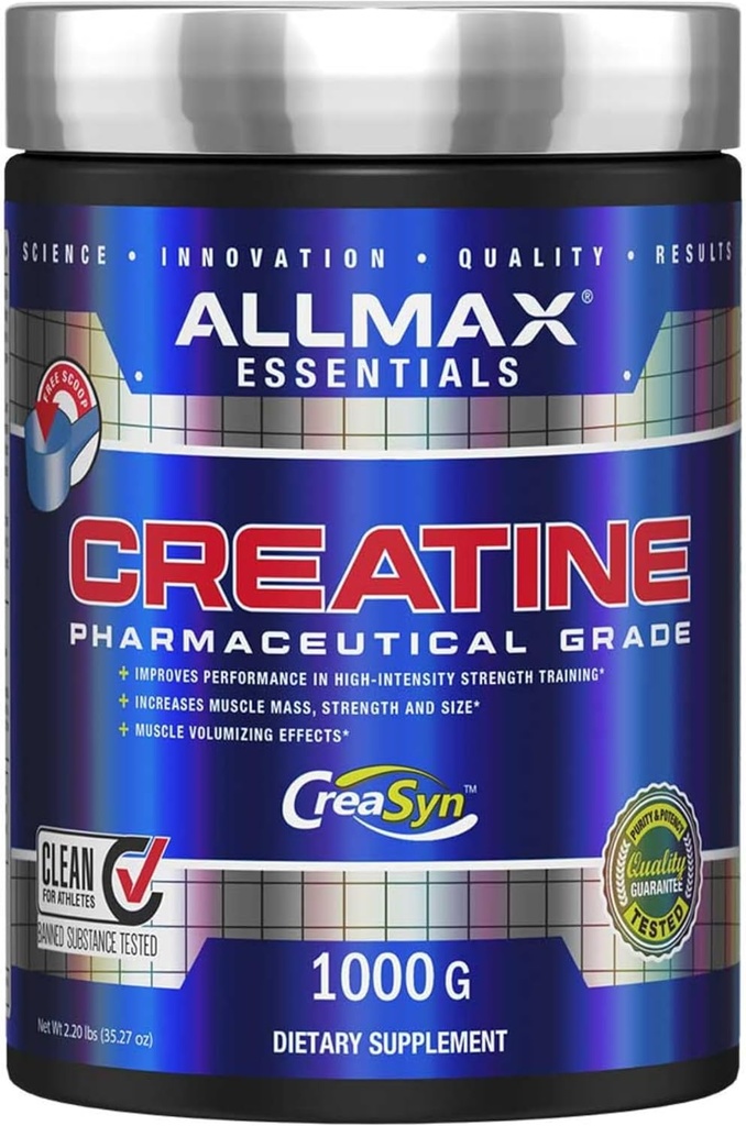 ALLMAX Essentials CREATINE - 1000 g Powder - Mejora el rendimiento &amp; Formación Intensidad - Vegan & Gluten Gratis - 200 Servings