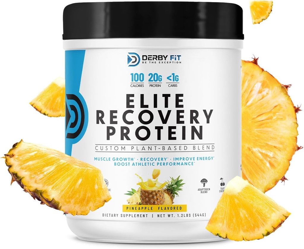 Derby Fit Elite Recovery Protein Clean, Low Carb Recovery Protein Powder for Women &amp; Hombre - Gluten Free, Vegan, Dairy Free, Pineapple Delight - 20 Servings (Pack of 1)