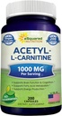 aSquared Nutrition Acetyl L-Carnitine 1000mg Max Strength - 200 Veggie Capsules - Alta Dosificación Acetyl L Carnitine HCL (ALCAR) Suplemento píldoras para apoyar Energía pura, Función cerebral y ácido graso