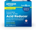 Cuidado básico Tablas de Famotidina de Fuerza Original, 10 mg, Reductor de ácido, Medicina de acidez, Alivio de Indigestión de ácido, 90 Conde