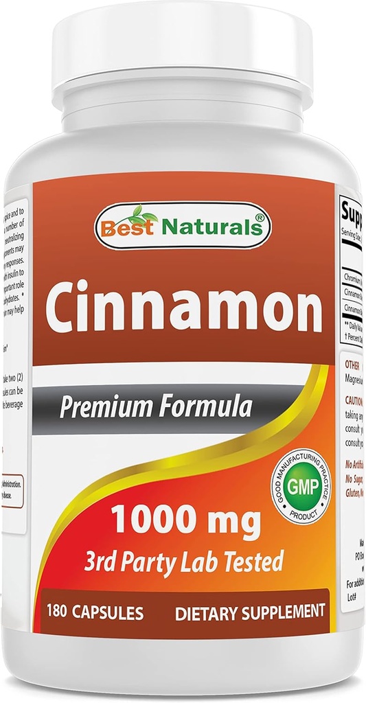 Mejores Naturales Cinnamon 2000 mg Equivalente con cromo 400 mcg por Serving - Metabolismo Soporte - 180 cápsulas