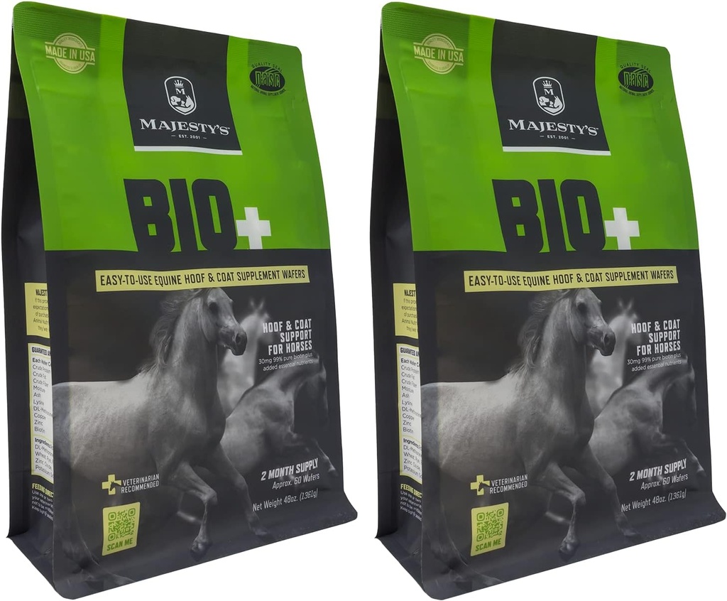 BIO+ Biotin Wafers de Majestad - Superior Horse/Equine Hoof and Coat Support Supplement - Copper, Zinc, Lysine, Methionine (2 Pack(120 Cuenta Total))
