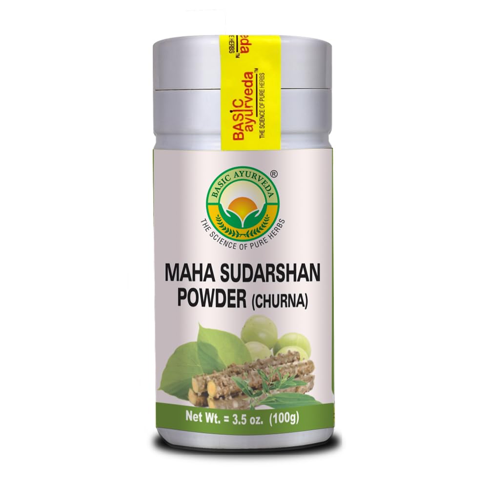 BASIC AYURVEDA Maha Sudarshan Powder  vísperas 3.53 Oz (100g) Silencio Orgánica &amp; Natural Ayurvedic Suplemento Silencioso Immune System Booster &amp; Healthy Digestion