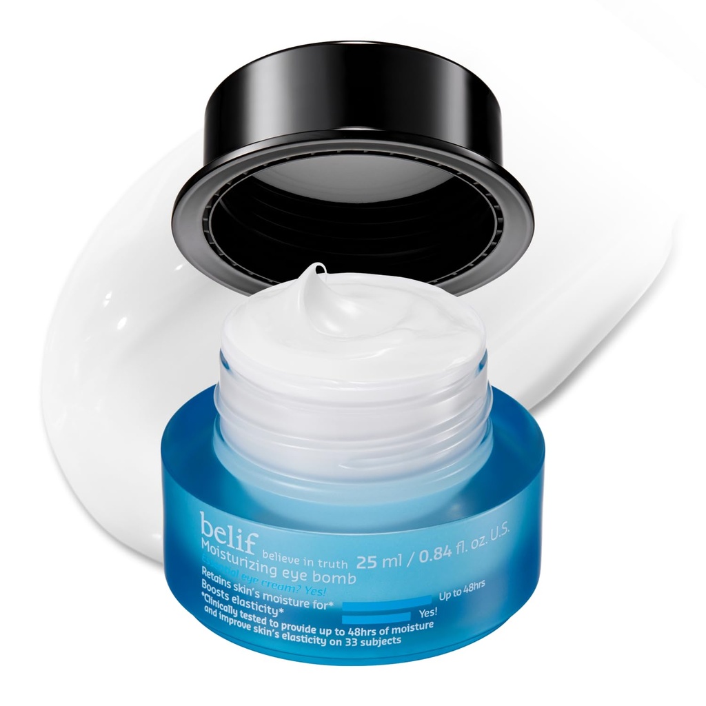 Belif Peptide Eye Bomb, Anti-Aging Eye Cream for Wrinkles, Fine Lines, Crow’s Feet & Eye Bags, 48hr Hydration with Ceramide, Squalane, Caffeine, Dermatologist-Tested Korean Skincare, 0.84 fl.oz