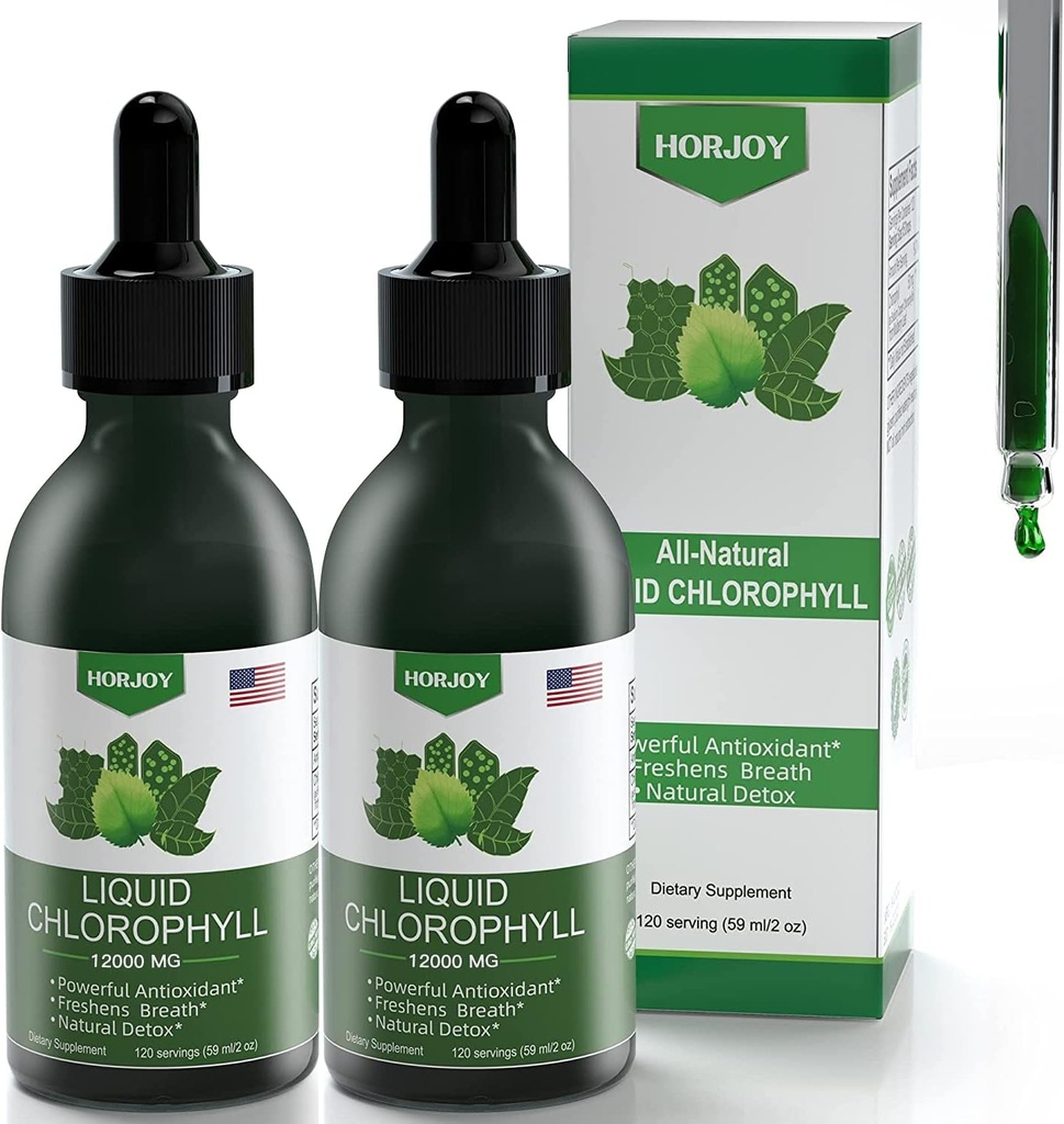 Chlorophyll Liquid Drops - 100% Natural Energy Booster and Immune Support - Interna Deodorant y Detox - Alivio de la enfermedad de Altitud - Absorción rápida, Vegan & No GMO - 120 Servings (Pack of 2)
