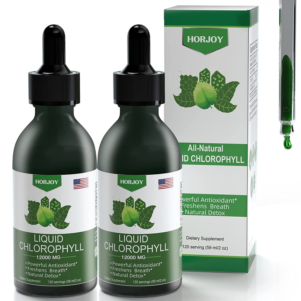 Chlorophyll Liquid Drops - 100% Natural Energy Booster and Immune Support - Interna Deodorant y Detox - Alivio de la enfermedad de Altitud - Absorción rápida, Vegan & No GMO - 120 Servings (Pack of 2)