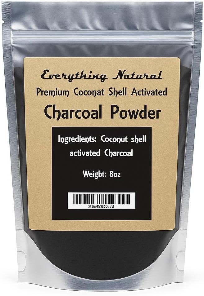 Powder de carbón activado extra grande. Grado de alimentos, alivia el gas " Bloating, blanqueador de dientes naturales, rejuvenece la piel, promueve la desintoxicación natural derivada de las cáscaras de coco