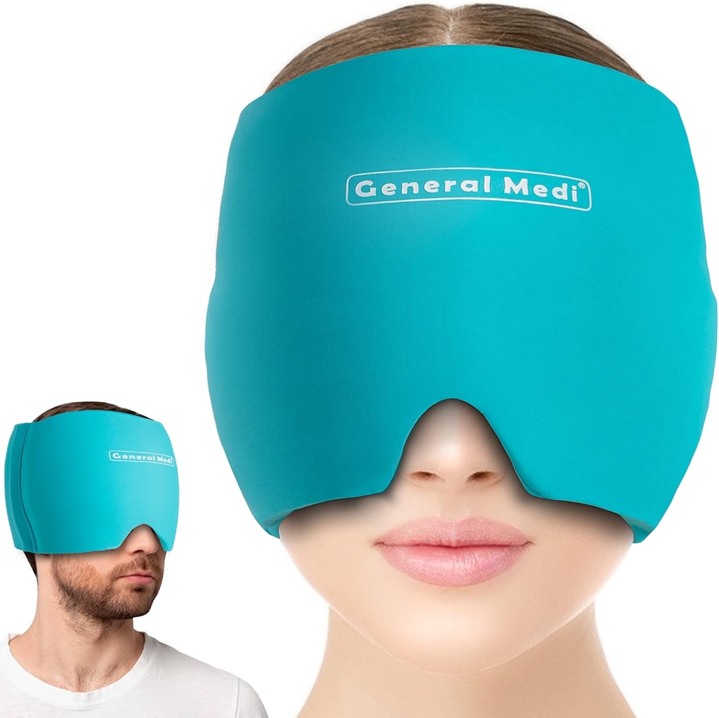 General Medi Headache " Migraine Ice Wrap Cap, Cold Therapy Migraine Relief Hat, Headache Ice Hat Cold Compress, Great for Puffy Eyes, Tension, Sinus &amp; Stress Relief (Blue)