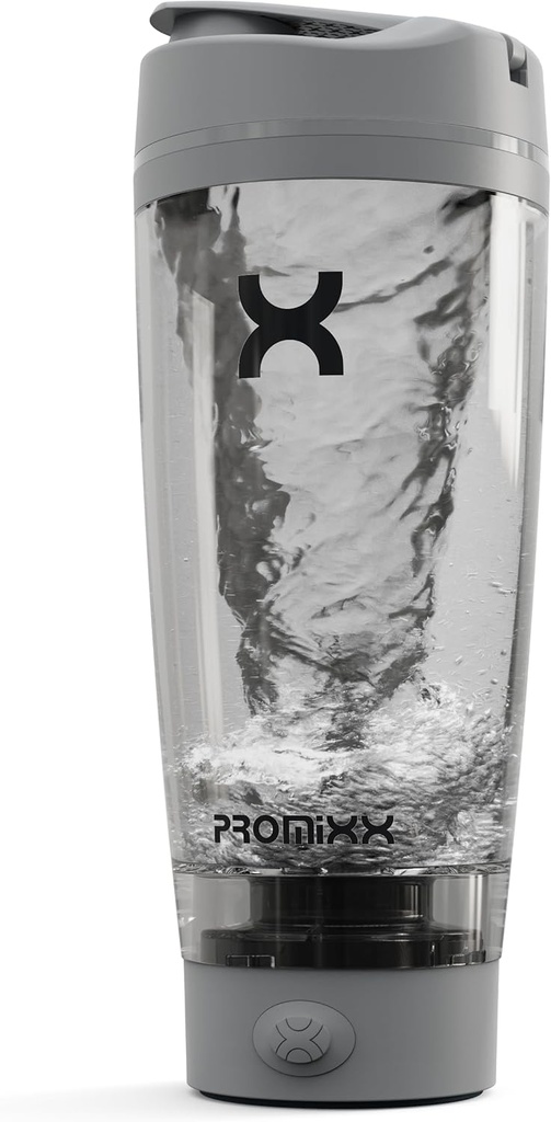 Promixx PRO Shaker Bottle New Edition – recargable, potente para smooth Protein Shakes – incluye el almacenamiento de suplementos, BPA Gratis, 20oz Cup, Cool Gray