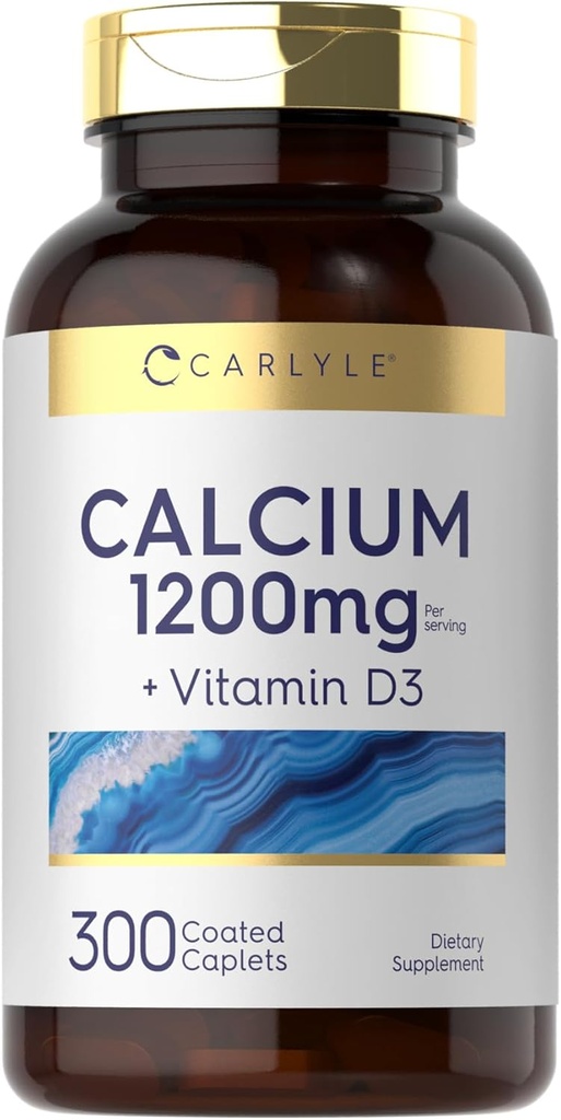 Carlyle Calcium 1200mg con vitamina D3 Silencio 300 cápsulas  durable Non-GMO, Gluten Free, y Vegetarian