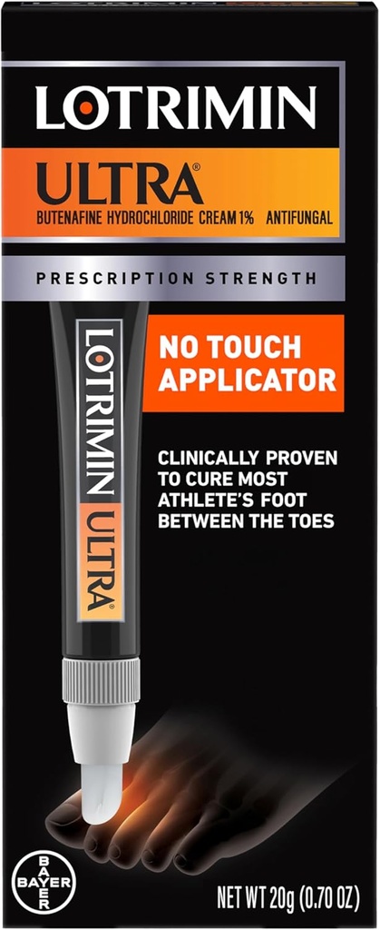 Lotrimin Ultra con No Touch Applicator,1 Week Athlete's Foot Treatment Cream. Prescripción Fortaleza Butenafine Hydrochloride 1%,Cures Most Athlete’s Foot Between Toes,Antifungal,0.7 oz (20 Grams)