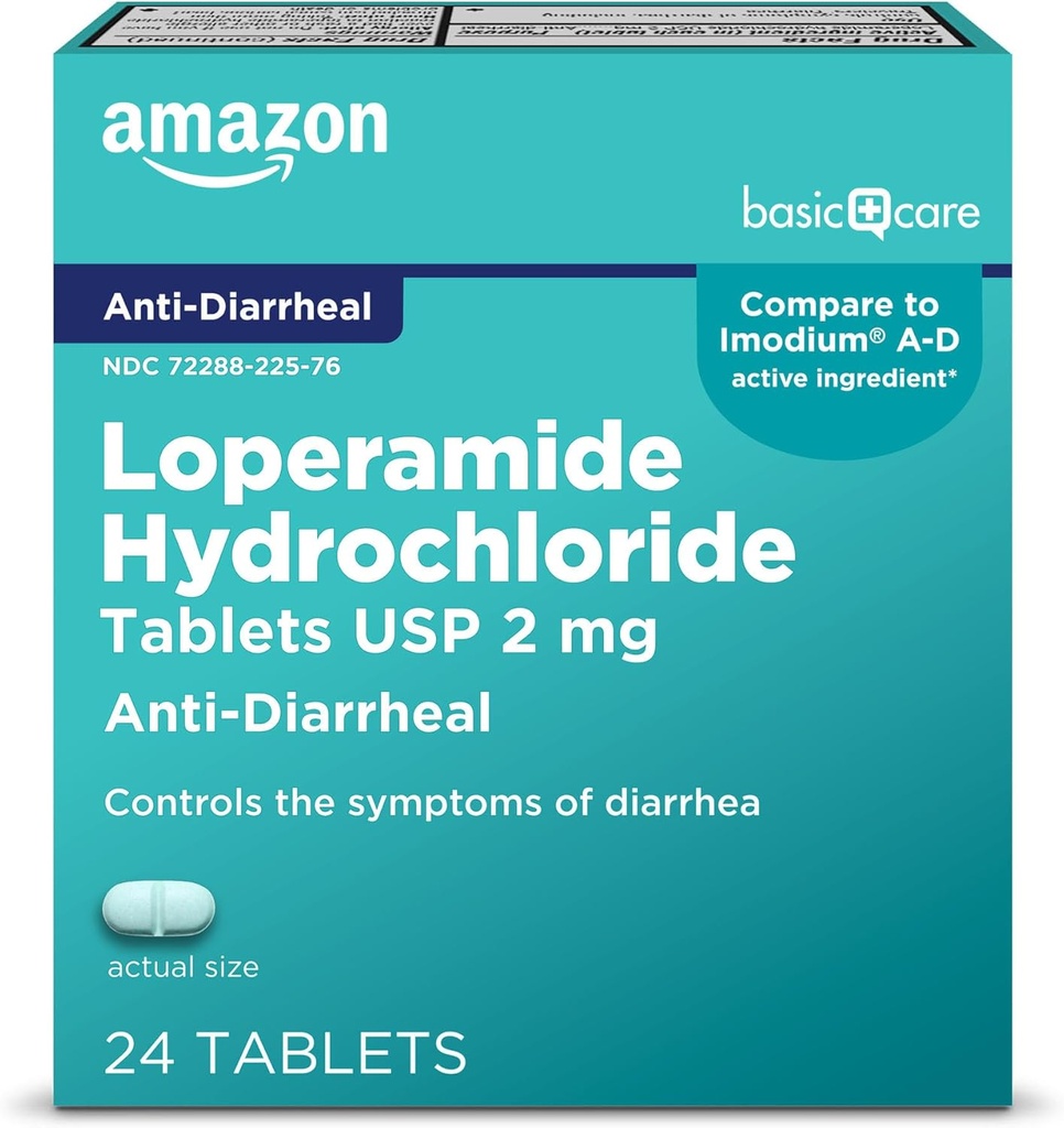   Basic Care Loperamide Hydrochloride Tablets, 2 mg, Anti-Diarrheal, 24 Count (Pack of 1) (Packaging may vary)