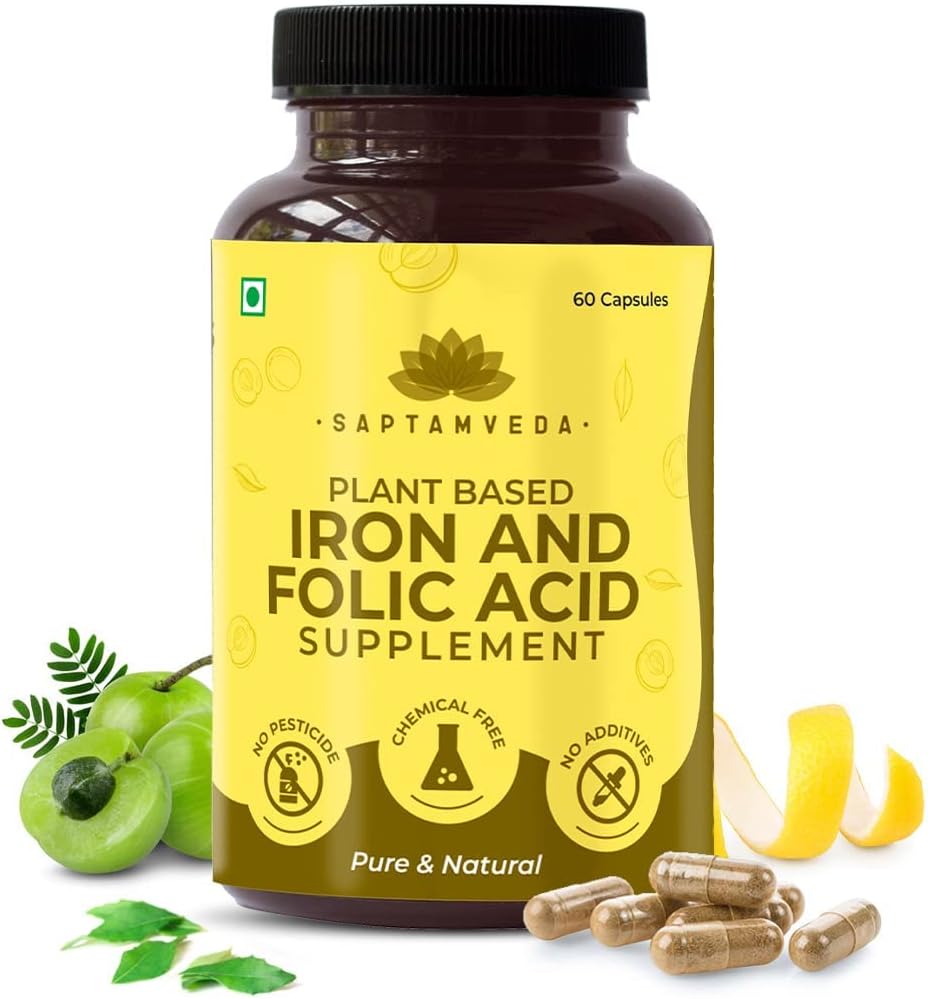 Kavir Iron natural y ácido fólico con cápsulas de vitamina C 60