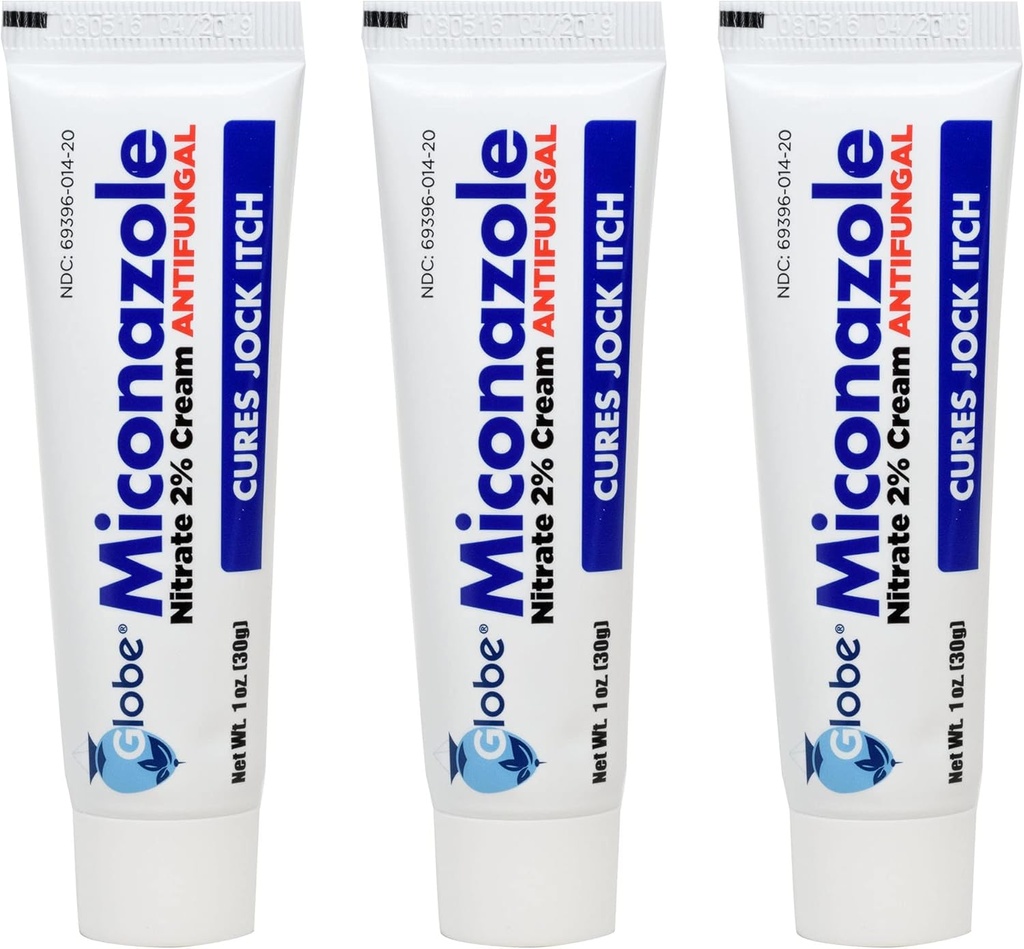 Miconazole Globe (3 Pack) Nitrato 2% Cream 1 oz, Cures Most Athletes Foot, Jock Itch, Ringworm y Más.