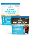 VitaCup Hydration Instant Coffee Sticks w/Electrolytes, Coconut Water, Medium Roast 18ct & Keto + Collagen Vanilla Coffee Creamer w/Superfoods & MCTs, 10 oz