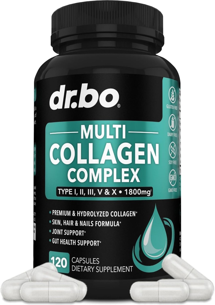Multi Collagen Peptides for Women & Men - Type I, II, III, V, & X Multi Collagen for Women & Men Complex Capsules, Hydrolyzed Peptides Pills Supplements for Skin, Hair & Nails - 120 Protein Capsules