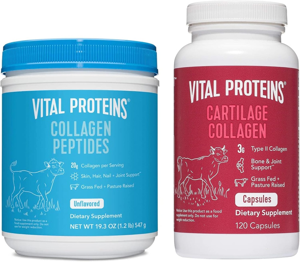 Péptidos de colágeno de proteínas vitales 19.3oz+ Píldoras de colágeno, tipo II