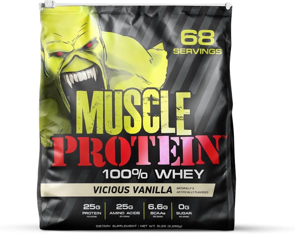 COLOSSAL LABS Muscle Protein Whey Powder [5 lbs/Pack of 1] – Filtro frío, 25g Proteína pura, 6.6g BCAAs (Packaging May Vary) (5LB, Vanilla)