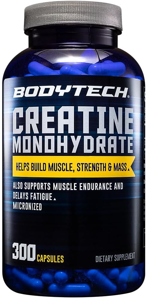 BODYTECH Creatine Monohydrate Capsules a Micronized a Supports Muscle Strength, Mass, and Endurance (300 capsules)