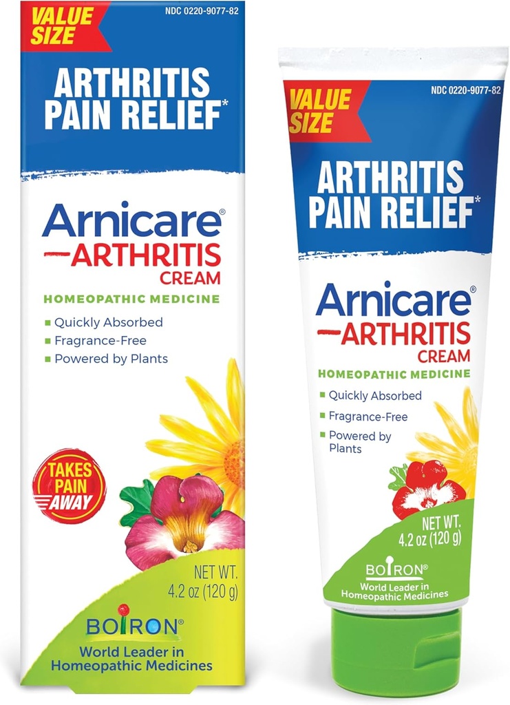 Crema de Artritis Arnicare Boiron para Alivio de Dolor de Mangos, Manos, Wrists, Codos, Juntas &amp; Musculos – Rápidamente Absorbido &amp; Libre de Fragancia – 4.2 oz