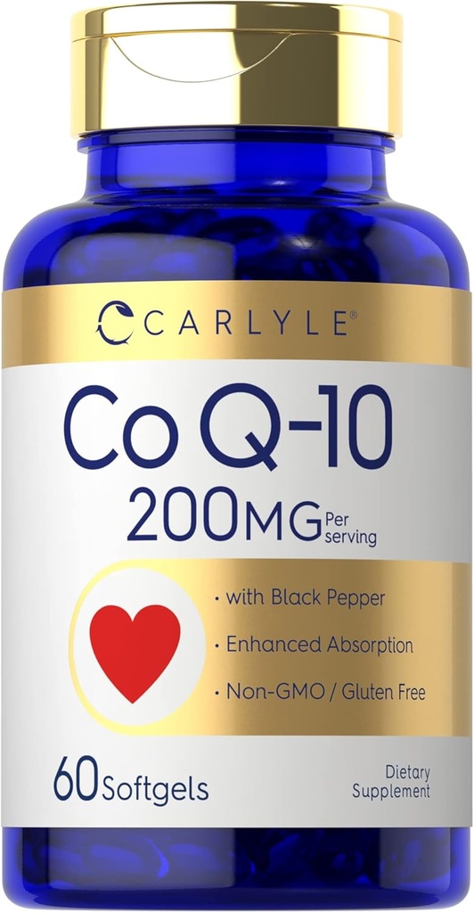 Carlyle CoQ10 200mg Softgels Silencio 60 Conde Silencio con Black Pepper Silencio Enhanced Absorption ← Non-GMO, Gluten Free Supplement
