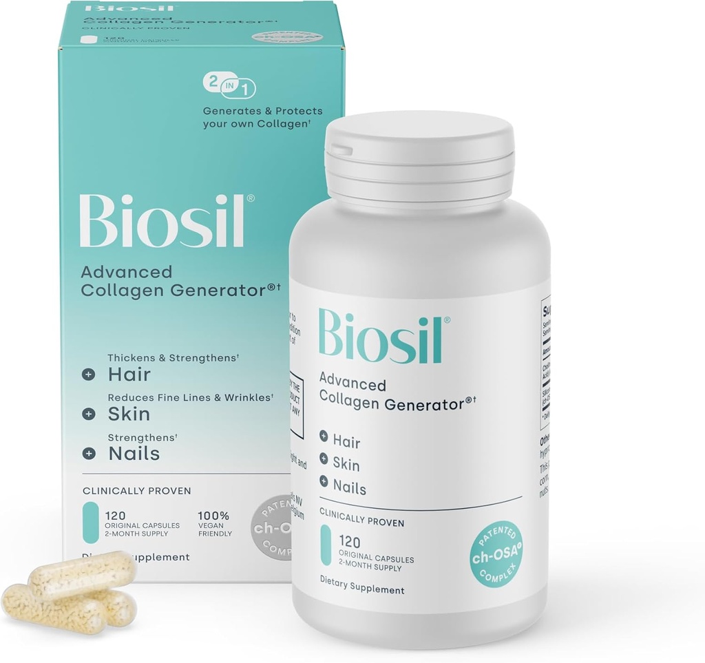 Biosil Collagen Booster Suplemento - 120 cápsulas originales - Activador de ch-OSA patentado para la piel, el pelo, las uñas &amp; juntas - Soportes Producción natural - Suministro de 60 días