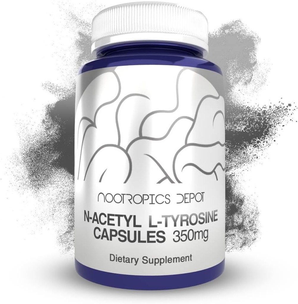 Nootropics Depot N-Acetyl L-Tyrosine Capsules TEN 350mg TEN 240 Conde Silencio NALT ANTE Amino Acid Suplemento natural TENIDO Apoyos Memoria, Aprendizaje, Enfoque, Niveles de estrés saludable