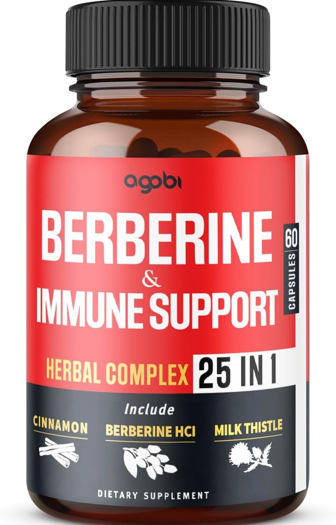 Suplemento de Berberina Premium con Ceilán, Ashwagandha, Turmérica, Caricatura, Cardiovascular &amp; Gastrointestinal - 60 cápsulas