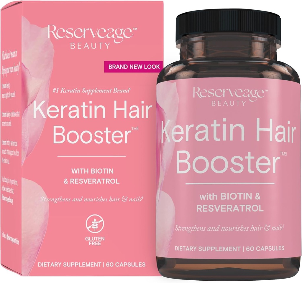Brillador de pelo con biotina &amp; resveratrol - Hair &amp; Nail Growth Supplement for Women - Supports Healthy Thickness & Shine with Biotin - 60 cápsulas (30 servidos)