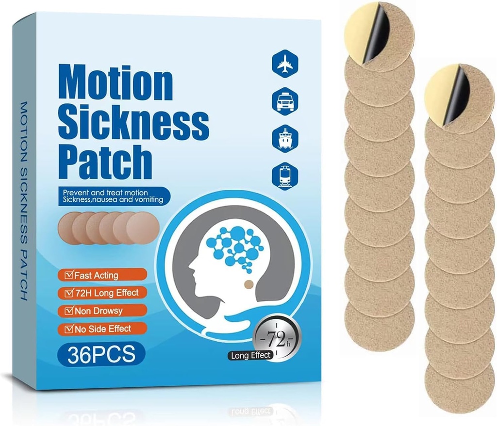 Motion Patches de Enfermedad, 36 Conde Barco EEZ Patches de Enfermedad del Mar No Drowsy para aviones Autobús o Tren, Actuación rápida " 72 Horas Larga Última (36 Conde (Pack of 1))