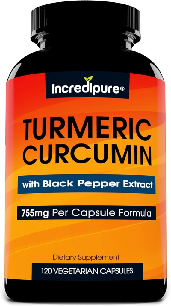 Turmeric Curcumin Suplemento w / BioPerine - 755mg Por Capsule, 120 Veggie Caps by Curcumin Incredipure