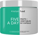 Código 5 Serviciones de frutas & verduras Equivalente en 1 sola cápsula - Whole Food Instantfood con 15 verdes " Frutas en una sola pila, Comer verduras - Vegan Vitaminas Suplemento - Non-GMO - 30 ct