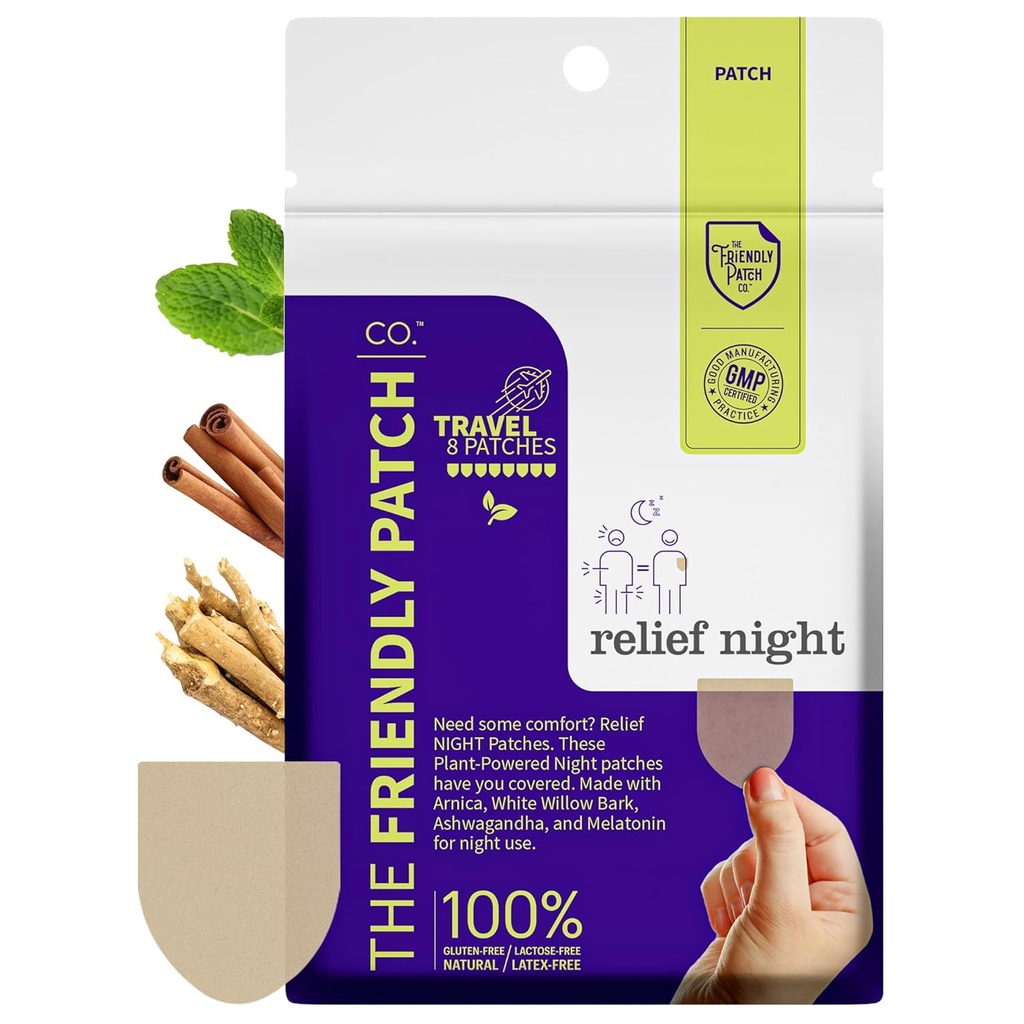 Patch de la noche de alivio - 8 Pack Arnica, White Willow Bark, Melatonin, Ashwagandha for Soreness para parches de sueño para mujeres y hombres