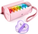 Fullicon PU Case Weekly Pill Box Organiser 2 Times A Day, Travel 7 Day Pill Boxes, Portable Tablet Organiser for Medicine, Medication, Vitamina, Fish Oil Supplements (Pink/Rainbow)