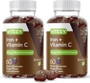 VITEEY Iron Gummies - Hierro con vitamina C - Energía, Bood Support y Anemia Suplemento para Hombres Mujer - Vegan, Gluten Gratis - 120 Conde