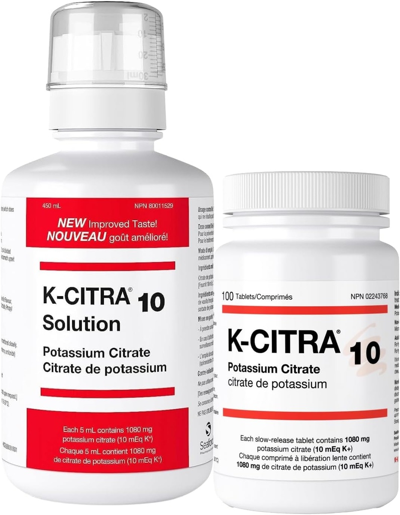100 Tablets - Suplemento de Citrato de Potasio - Terapia Alkali efectiva " Regimen de dosificación simple - Mejor para el agotamiento de potasio " Piedras renales - Contiene 1080 mg de Citrato de Potasio por Tablet