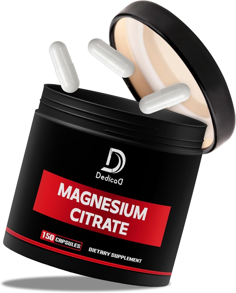 Citrato de magnesio 500mg Capsules (Citrato de Magnesio) - Suplemento de magnesio puro para apoyar sistema digestivo, masa muscular y producción de energía - 150 cápsulas para suministro de 5 meses