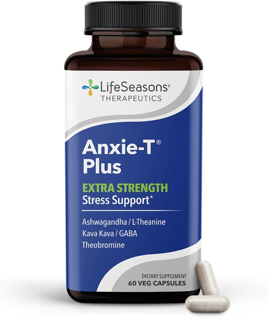 Anxie-T Plus - Extra Strength Stress Relief Supplement - Supports Mood & Mental Focus - Feel Calm and Relaxed - Eases Tension " Nervousness - Ashwagandha, Kava Kava, GABA " L-Theanine - 60 cápsulas