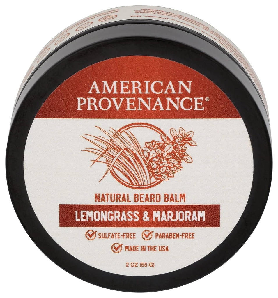 American Provenance Premium Natural Beard and Mustache Balm for Men with Shea Butter, Jojoba Oil, Argan Oil - Aceite de novios que Condiciones, Moisturizes y Strenthens barbas y bigotes de cualquier duración ¦ Lemongrass & Marjoram, 2 oz (Pack of 1)
