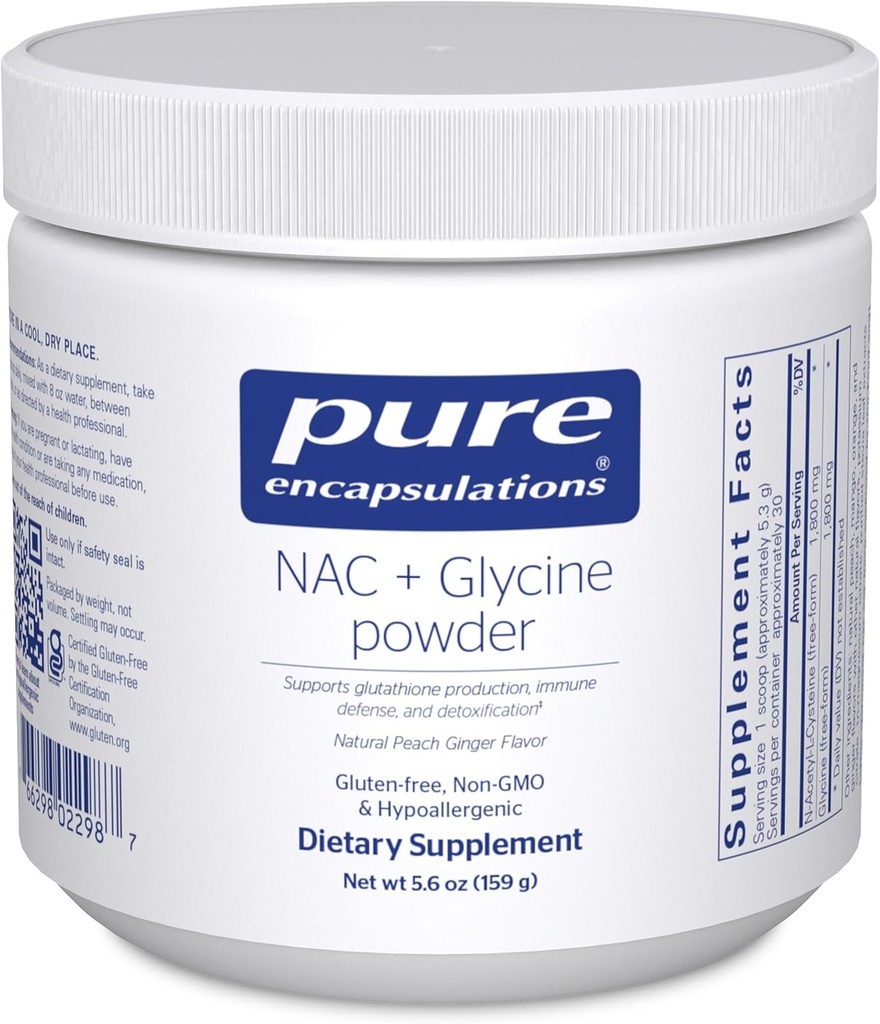 Pure Encapsulations NAC + Glycine Powder - Immune Support, Detox Cleanse " Glutathione Production* - Aminoácidos condicionalmente esenciales - Gluten Free " Non-GMO - 5.6 oz
