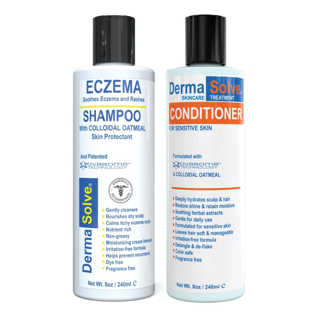 Eczema Shampoo & Conditioner (Combo Pack) - Flare Control Scalp & flake Relief Therapy that Protects, Moisturizes, and Repairs Skin by DermaSolve - Kids & Adults - Steroid Free