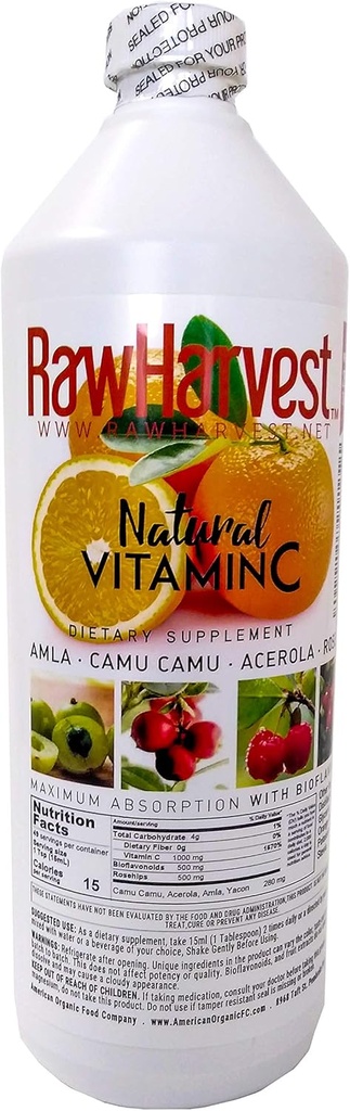 Raw Garden Natural Liquid Vitamina C con Rose Hip,Amla,Camu Camu, Acerola, 1 Pack 25 OZ Plastic Bottle