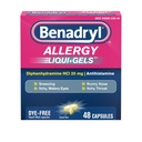 Benadryl Liqui-Gels Antihistamine Allergy Medicine & Cold Symptom Relief, Dye-Free Liquid Gels with 25 mg of Diphenhydramine HCl for Symptoms Such As, Runny Nose, Sneezing & More, 48 ct