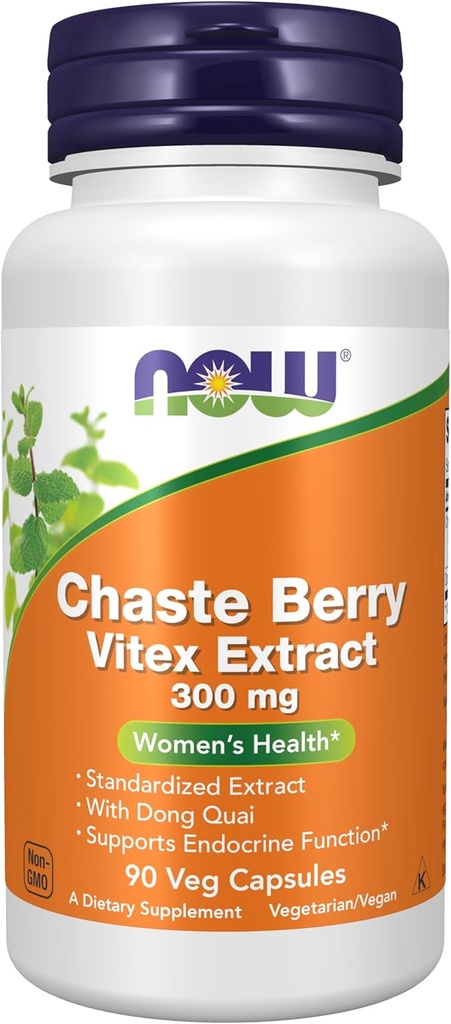 AHORA Suplementos, Chaste Berry Vitex Extracto 300 mg con Dong Quai, Salud de la Mujer*, 90 cápsulas Veg