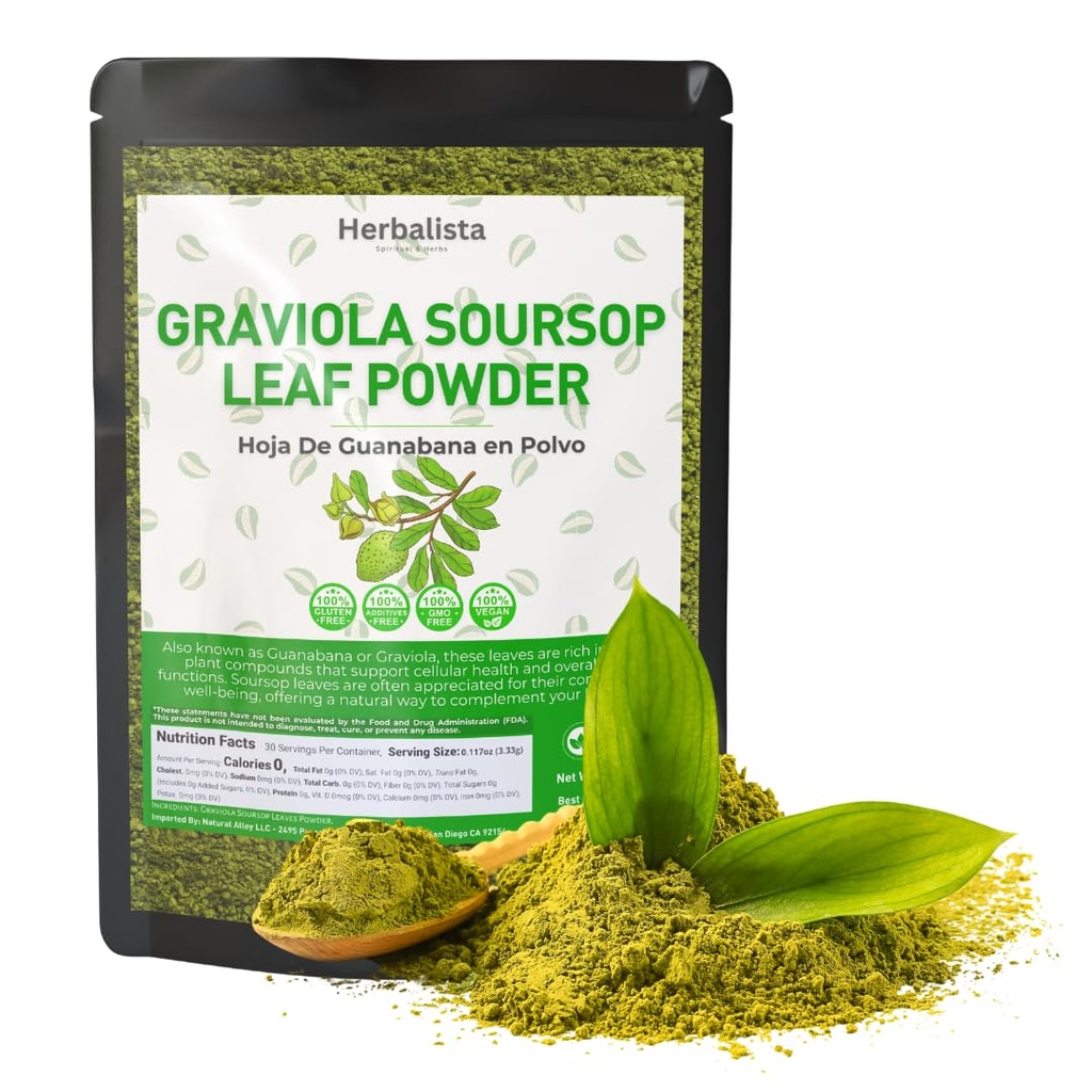16oz (453g) Pure Soursop Leaf Powder - 100% Natural Graviola (Hoja de Guanábana) ← Gluten-Free, Sugar-Free, Vegan, No Additives  Premium Quality, Producto de México