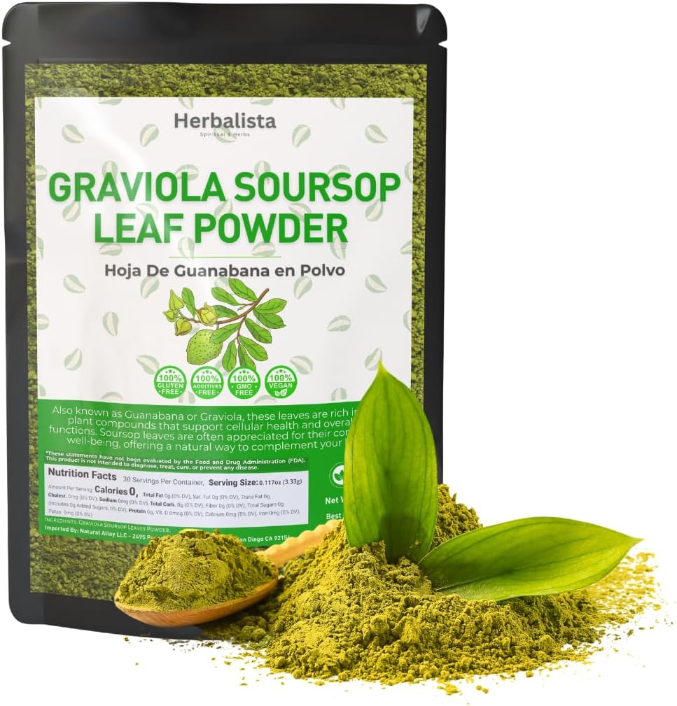 16oz (453g) Pure Soursop Leaf Powder - 100% Natural Graviola (Hoja de Guanábana) ← Gluten-Free, Sugar-Free, Vegan, No Additives  Premium Quality, Producto de México