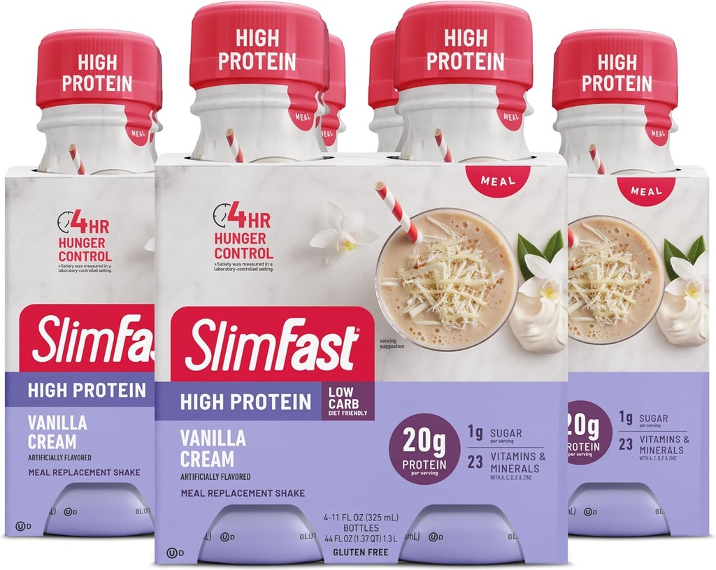 SlimFast Advanced Nutrition Shake – Listo para beber Meal Reemplazo – 20g de Proteína – 11 Fl. Oz. Botella – 12 Cuenta - Pantry Friendly Vanilla Crema 4 Cuenta (Pack of 3) 132 Fl Oz (Pack of 12)