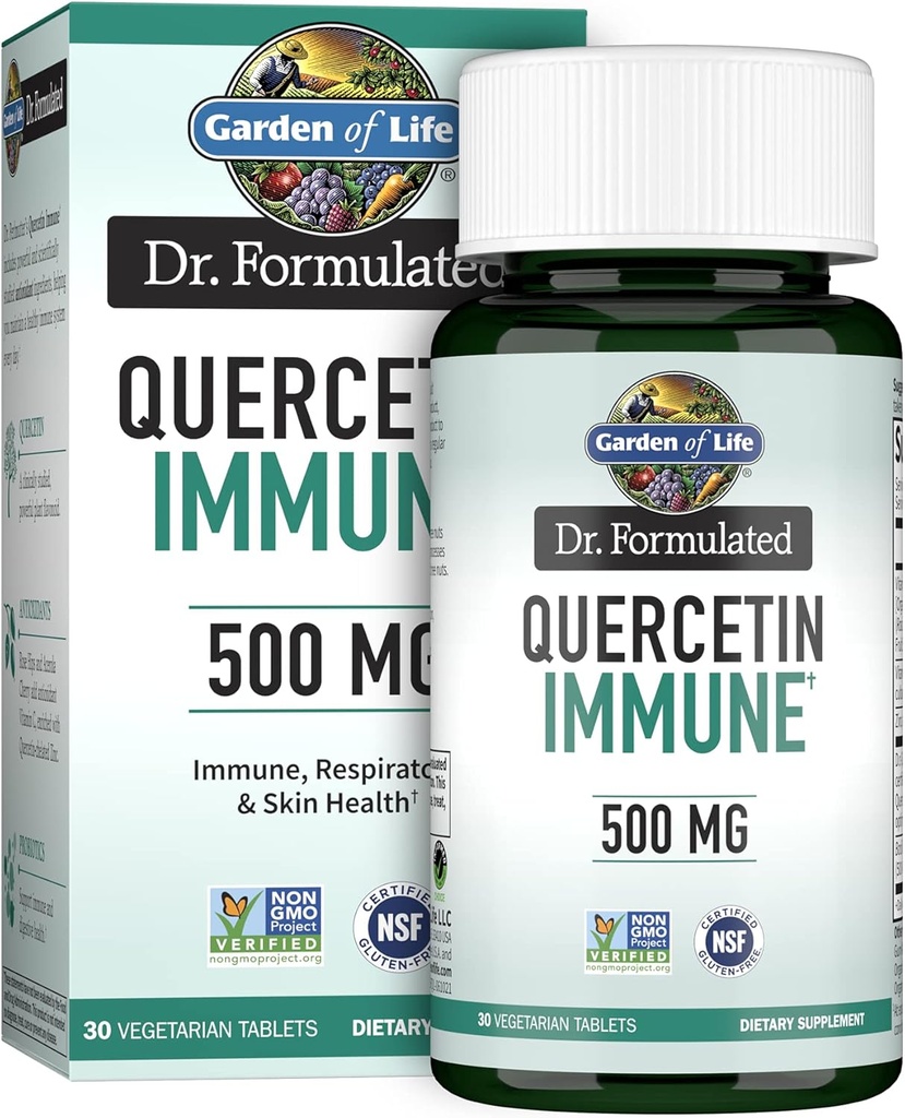 Garden of Life Quercetin Once Daily Immune System Support Suplemento con Vitamin C, D &amp; Probiotics – Dr Formulated – Immune Health, Respiratory and Skin Health, Gluten Free, Non GMO – 30 Tablets