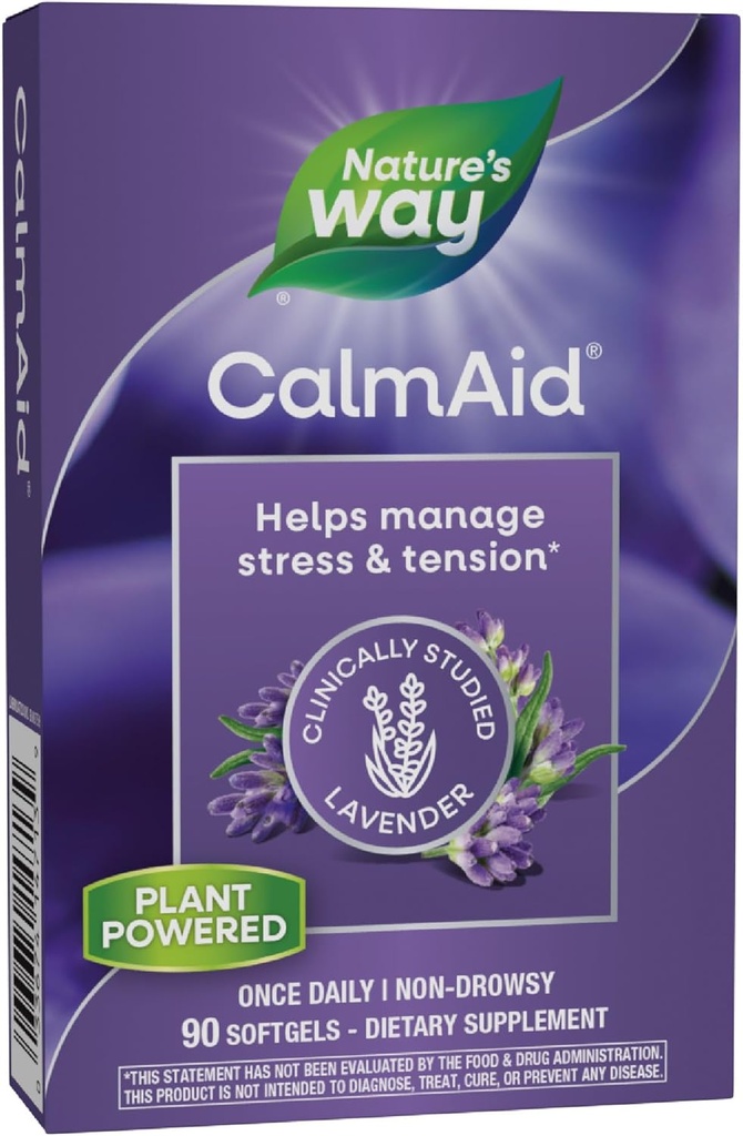 Camino de la Naturaleza CalmAid, Ayuda a manejar estrés y tensión*, Lavanda clínicamente estudiada, No-Drowsy, 90 Softgels